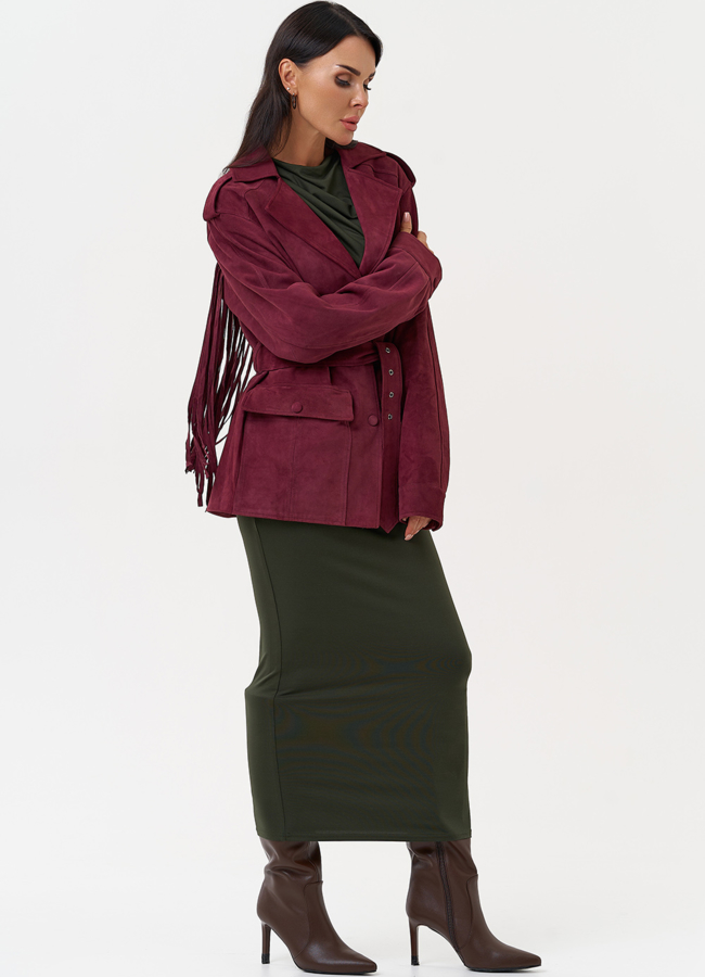 Жакет из натуральной замши с бахромой модель № 31190 универмаг малина