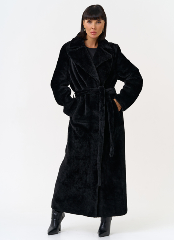 Женская натуральная дубленка с двойным поясом