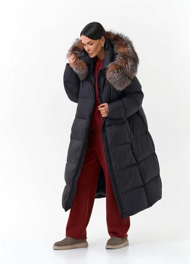 Женский пуховик с мехом блюфроста на капюшоне модель № 33947 в рассрочку фото