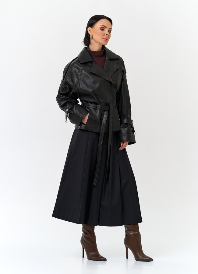 Женская куртка из натуральной кожи с поясом модель № 32886 в рассрочку