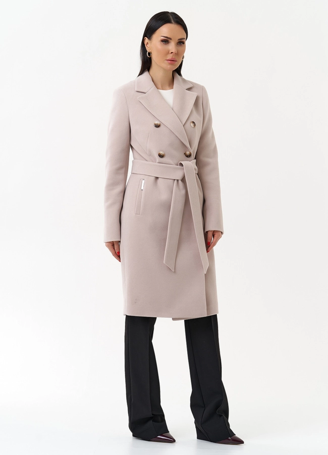 Женское двубортное пальто с поясом модель № 29893 универмаг малина