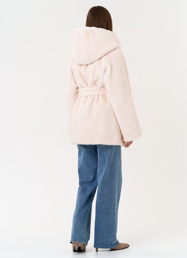 Женская шуба из эко меха с капюшоном модель № 31247 в рассрочку