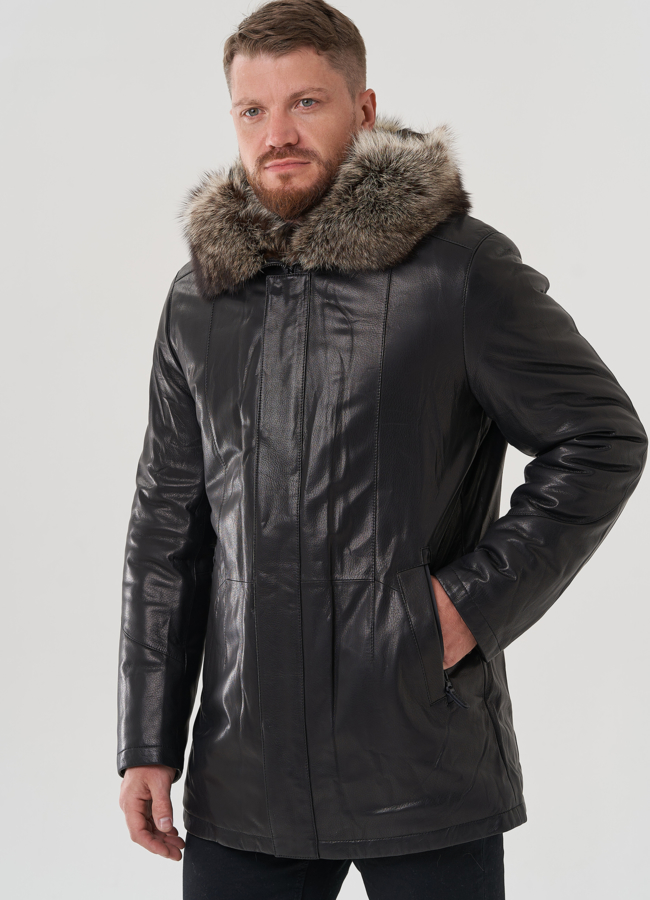 Мужская куртка с капюшоном на мехе из волка модель № 82264 универмаг малина