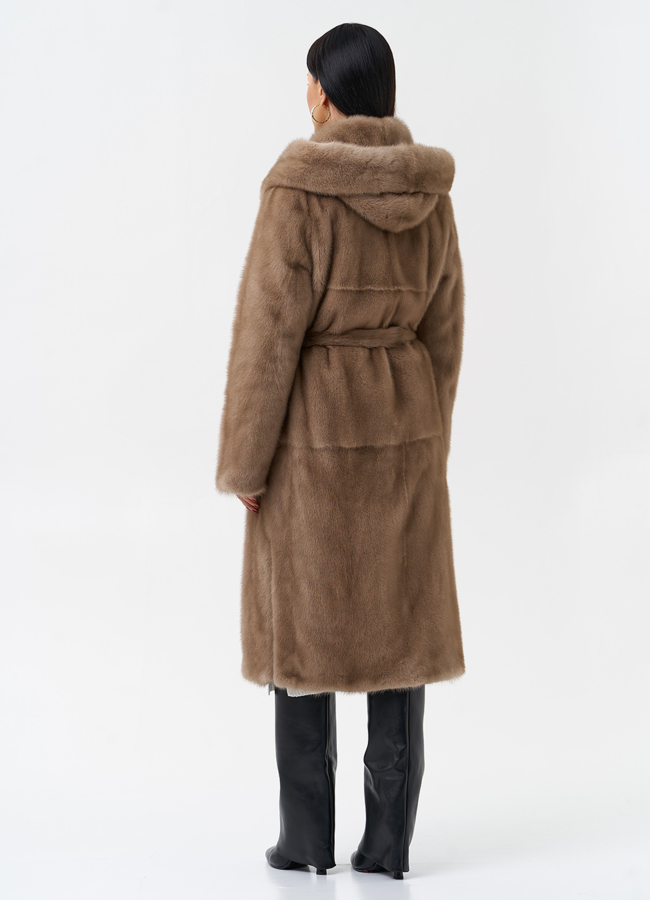 фото Длинная шуба с капюшоном  модель № 29229