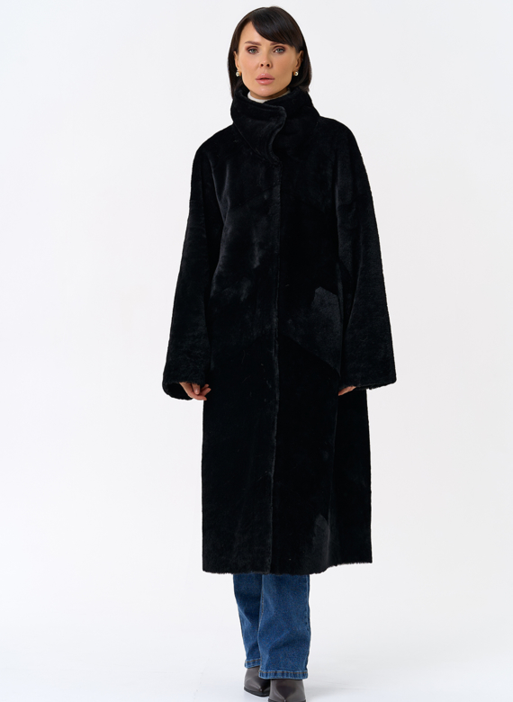 Женская натуральная дубленка черного цвета