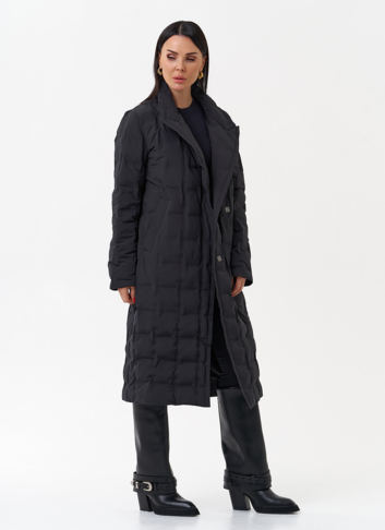 Женское утепленное пальто с английским воротником