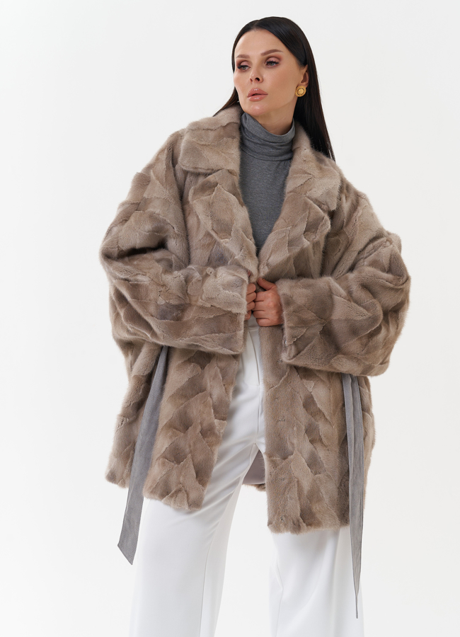 Шуба из меха скандинавской норки с поясом модель № 27626 универмаг малина