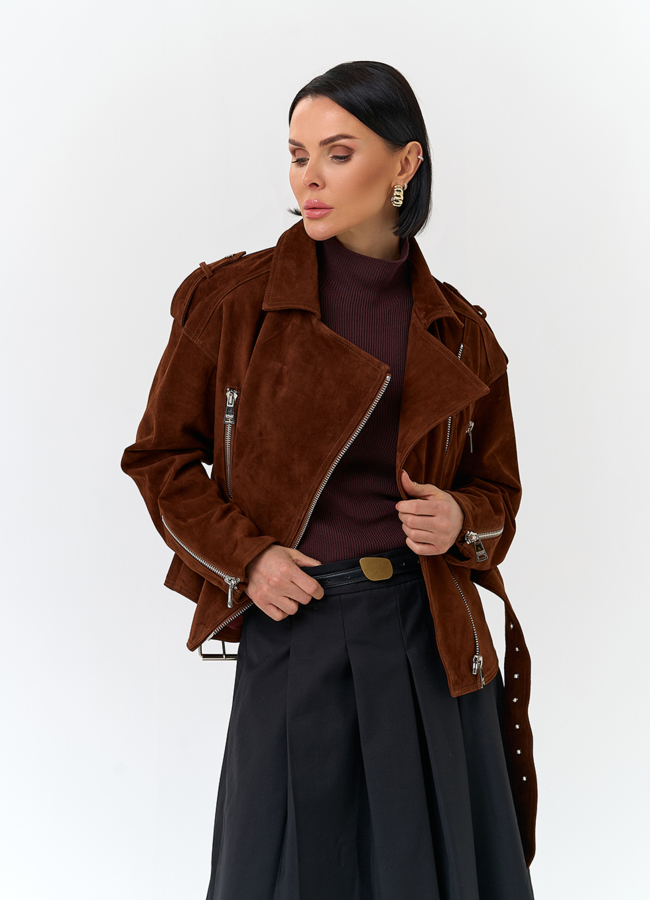 Куртка из натуральной замши с поясом модель № 29926 универмаг малина