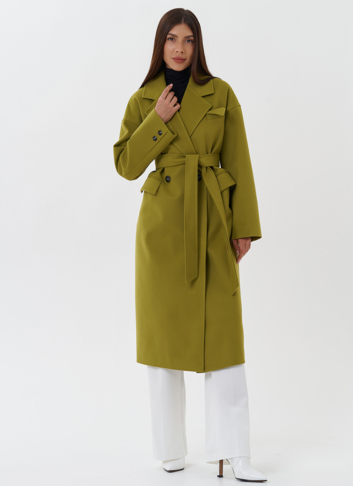 Пальто зеленого цвета с английским воротником