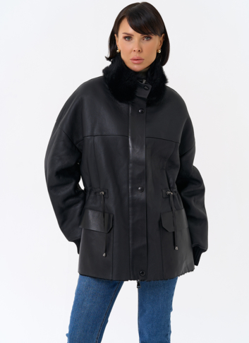 Женская натуральная дубленка с воротником стойкой Женская натуральная дубленка с воротником стойкой