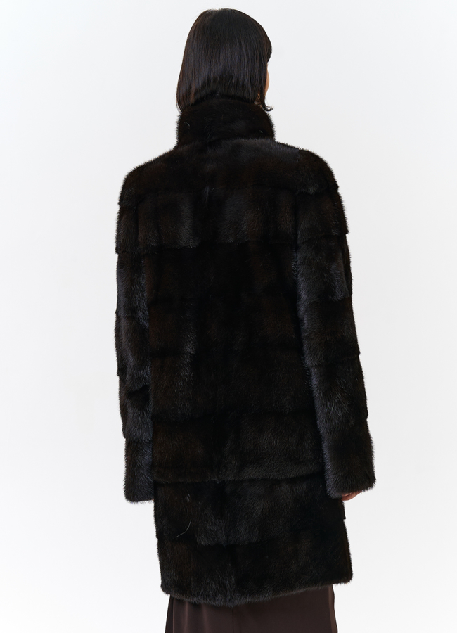 Поперечная шуба из норки модель № 25892 в рассрочку