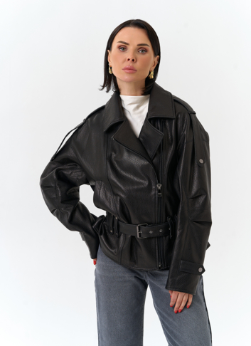 Женская куртка из натуральной кожи с поясом