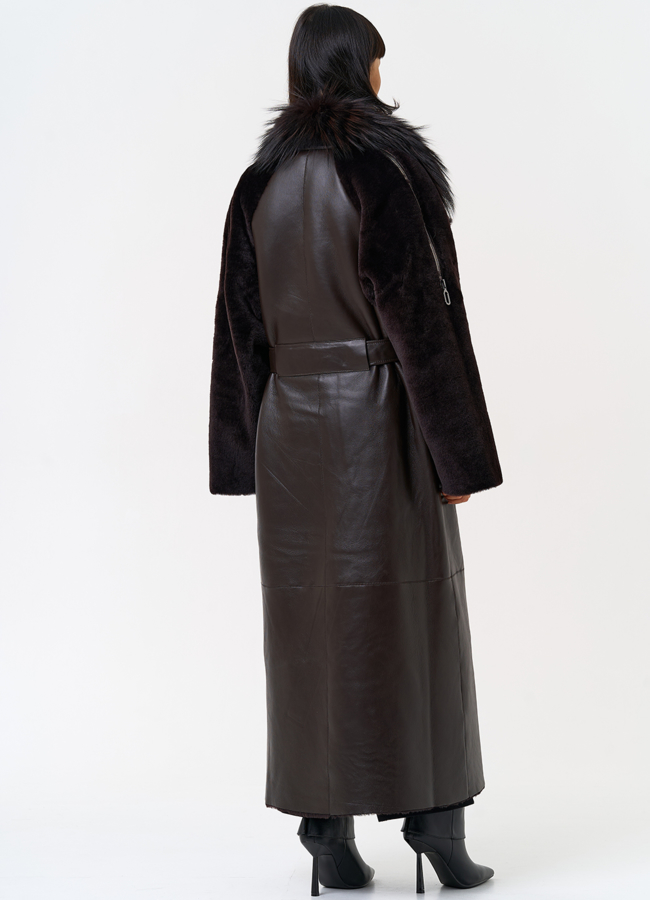 фото Женская натуральная дубленка с воротником из меха лисы модель № 31609