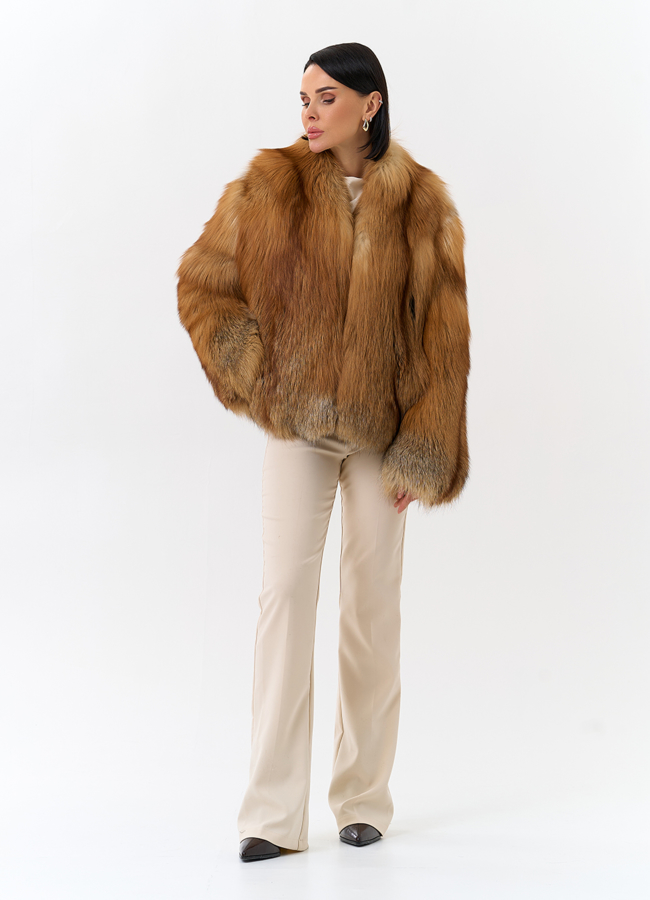 Укороченная шуба из меха рыжей лисы модель № 32502 в рассрочку