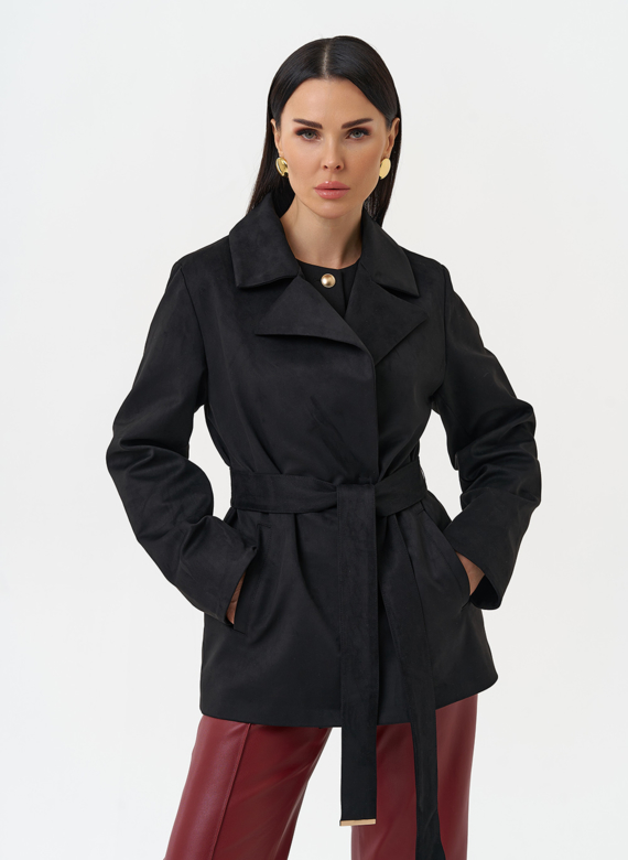 Женская куртка из эко замши с английским воротником