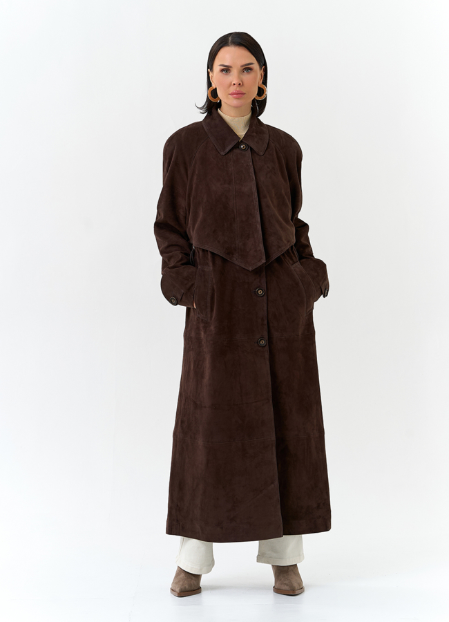 Женский плащ из натуральной замши модель № 32869 универмаг малина