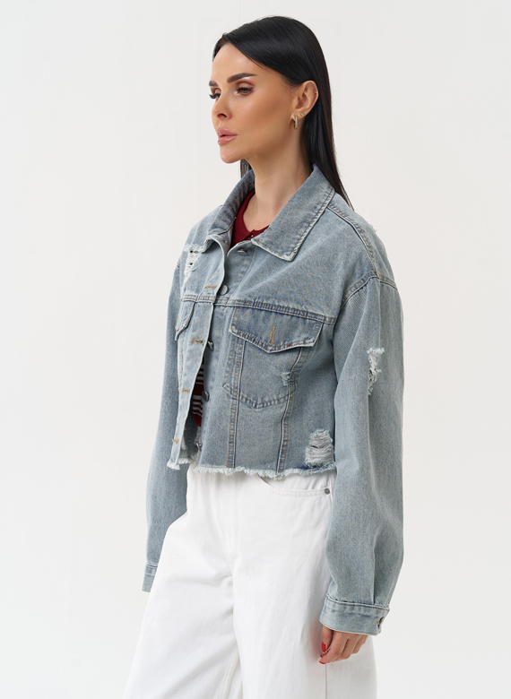 Женская укороченная джинсовая куртка