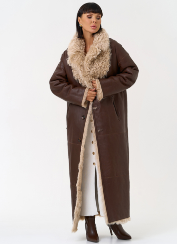 Женская двухсторонняя дубленка с декоративным поясом