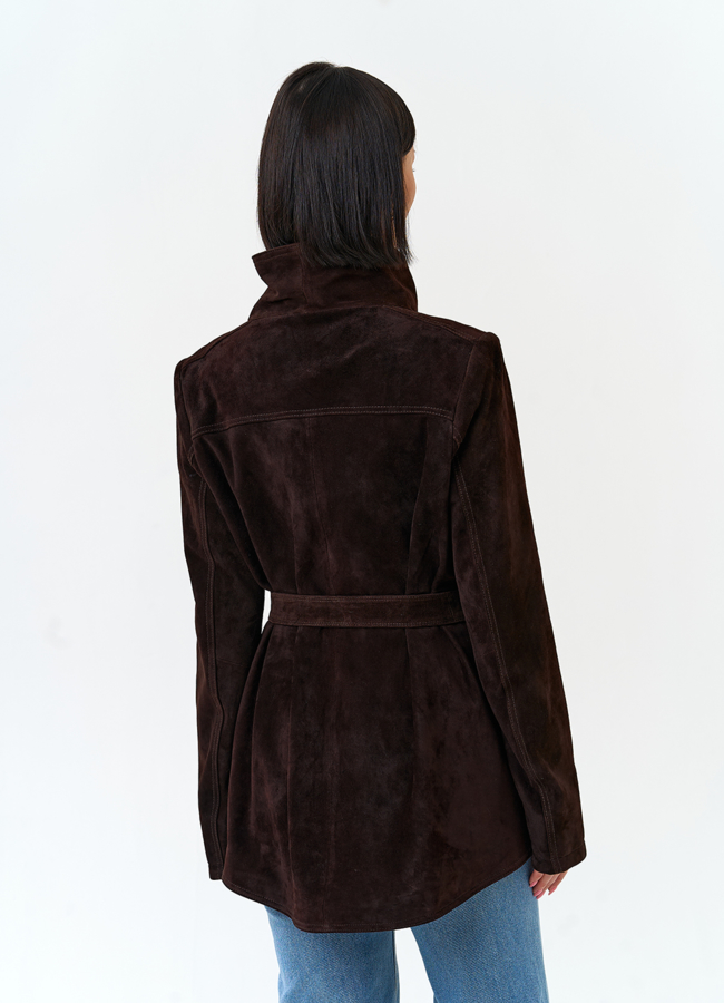 Женская куртка из натуральной замши с поясом модель № 33141 в рассрочку