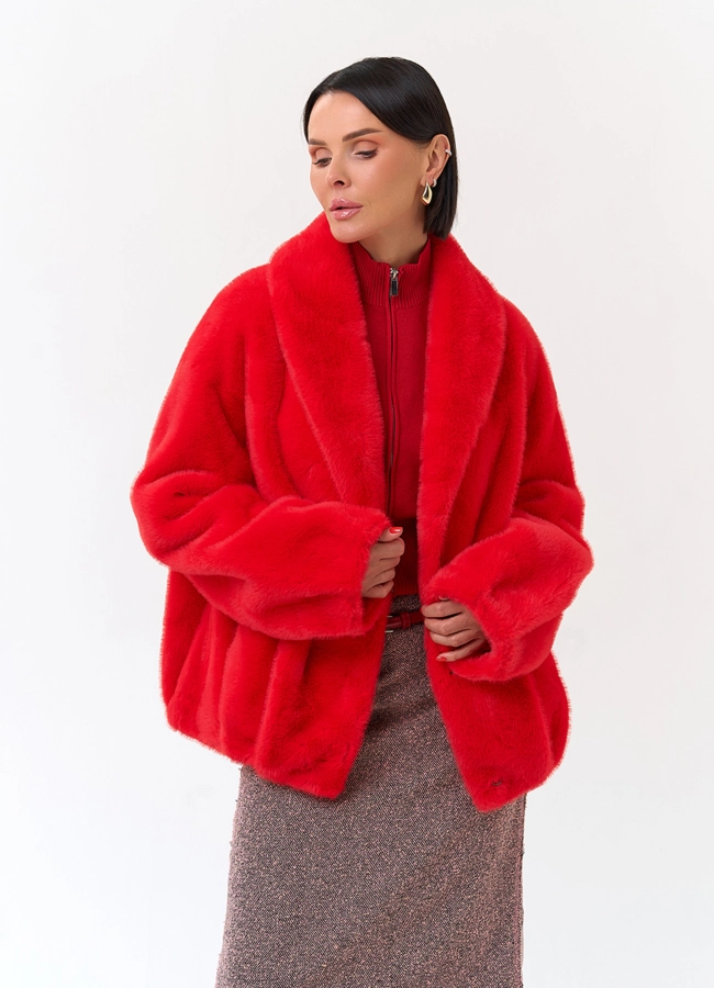 Женская шуба из эко меха модель № 33951 меха малина