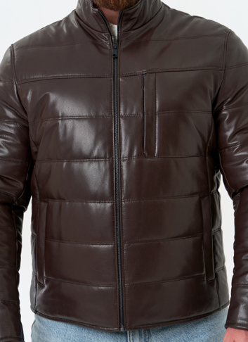 Мужская куртка из натуральной кожи с воротником стойкой