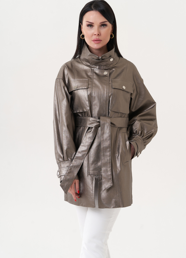 фото Женский жакет из эко кожи под бронзу модель № 27164