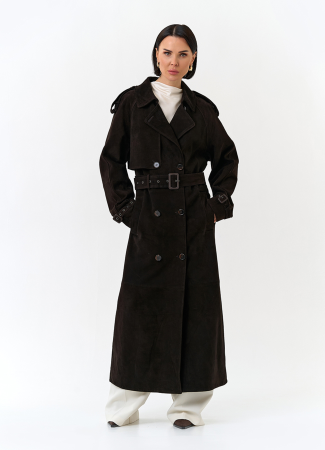 Женский длинный плащ из натуральной замши модель № 32900 в кредит