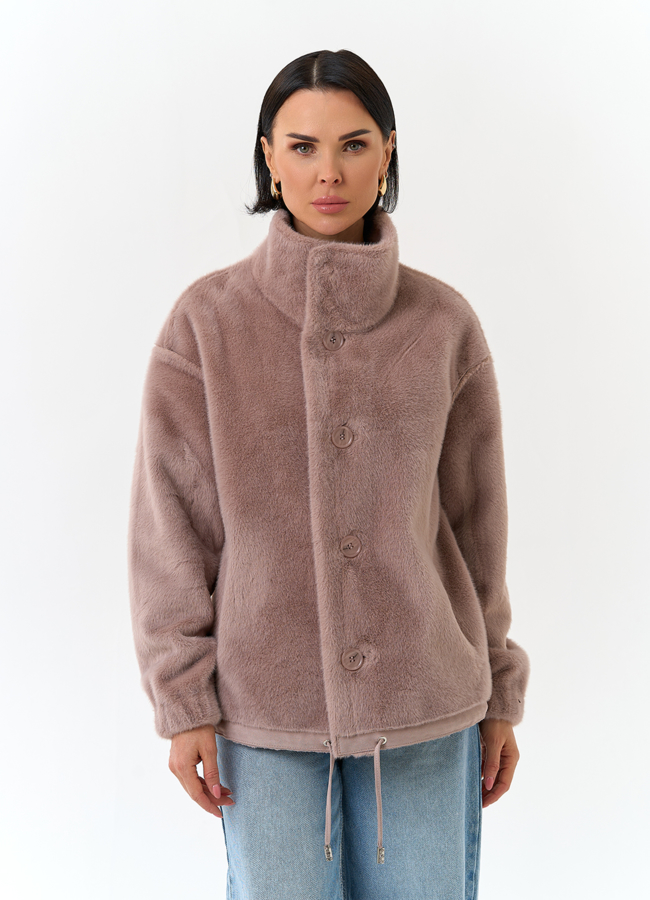 Женская двухсторонняя дубленка из эко замши модель № 32789 универмаг малина