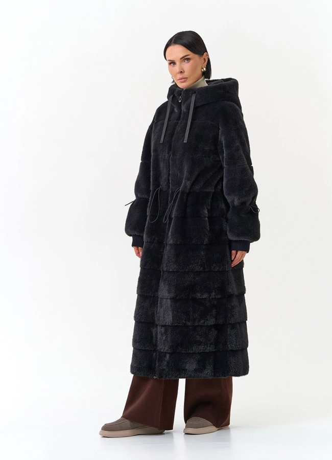 Женская шуба из эко меха с капюшоном модель № 33922 в рассрочку фото