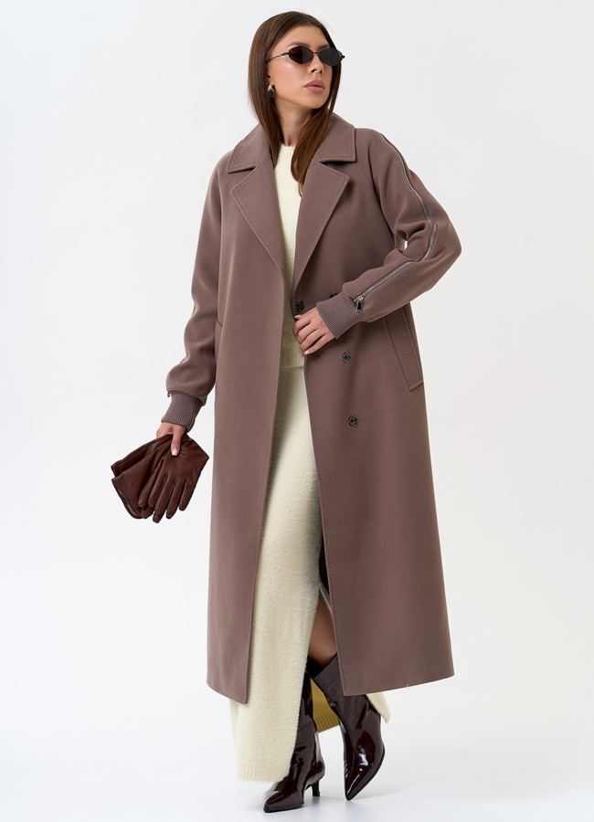 Женское пальто с декоративными молниями модель № 31384 в рассрочку