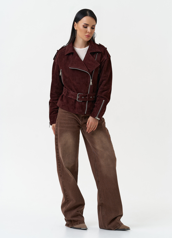 Женская куртка из натуральной замши с поясом модель № 30363 универмаг малина