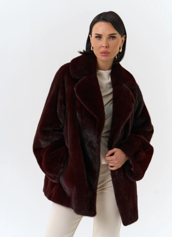 Женская шуба из скандинавской норки с английским воротником фото