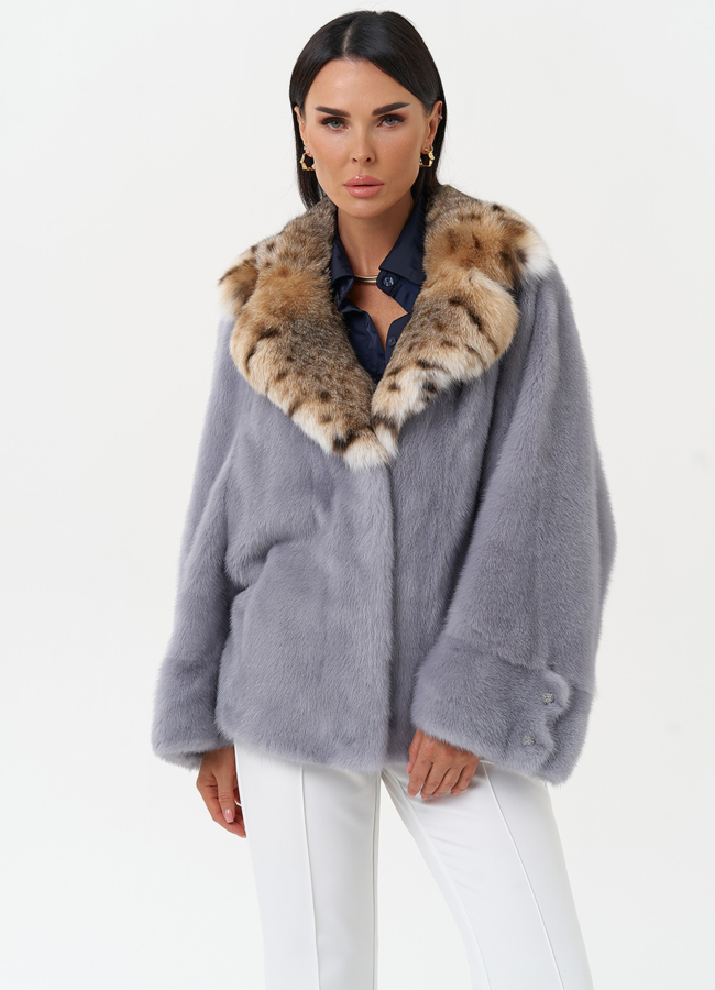 Куртка из меха норки с воротником их меха рыси модель № 31170 в кредит