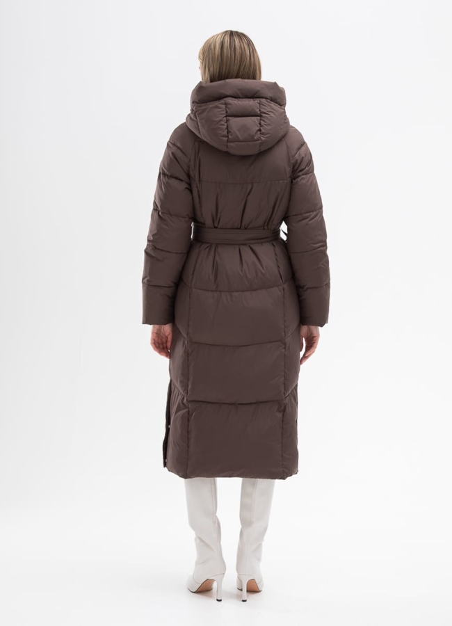 фото Женский пуховик с капюшоном и поясом модель № 31122