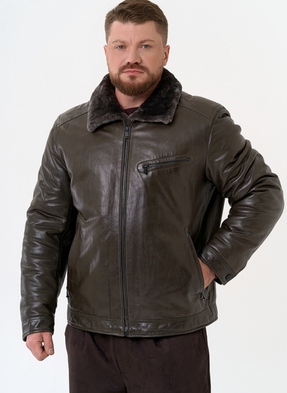 Куртка из натуральной кожи с отделкой из овчины