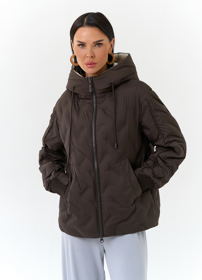 Женская куртка с капюшоном модель № 32668 меха малина