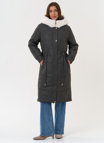 Женское пальто из эко кожи с капюшоном