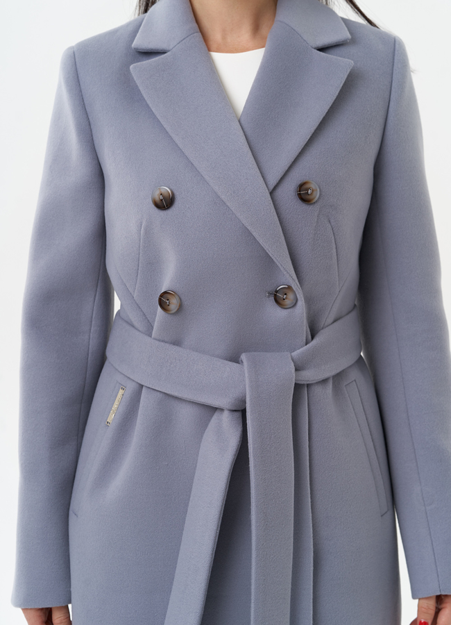 Женское двубортное пальто с поясом модель № 29894 универмаг малина