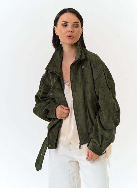 Женская куртка бомбер из эко замши 