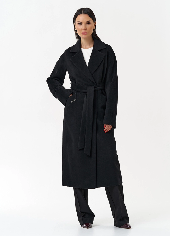Длинное женское пальто с английским воротником модель № 21307 меха малина