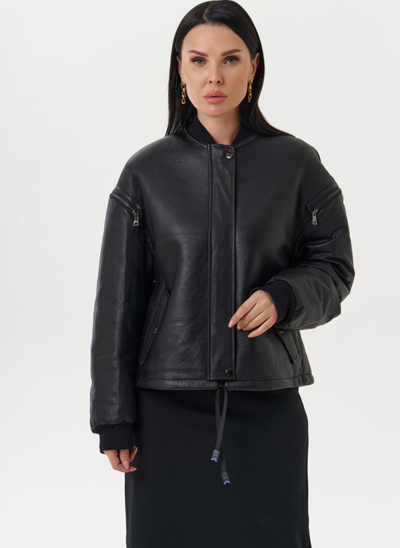 Кожаная дубленка с акцентными молниями