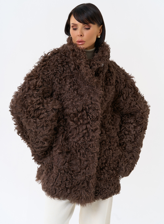 Женская двухсторонняя дубленка с воротником стойкой 