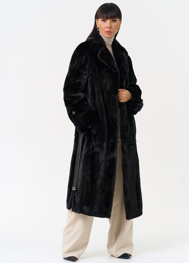 Женская шуба из меха норки blackglama с поясом модель № 31634 универмаг малина