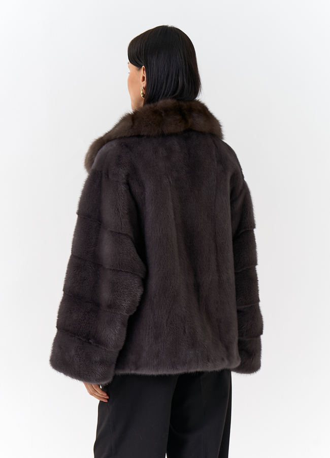 Куртка из меха норки с английским воротником из меха куницы модель № 32500 в рассрочку