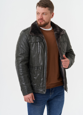Мужская утепленная кожаная куртка 