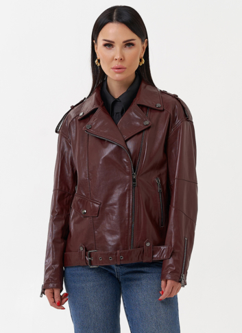 Женская косуха бордового цвета