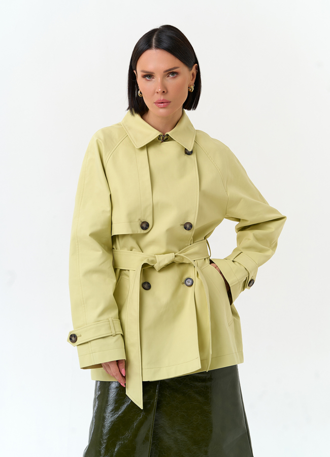 Женский укороченный плащ с поясом модель № 33192 меха малина