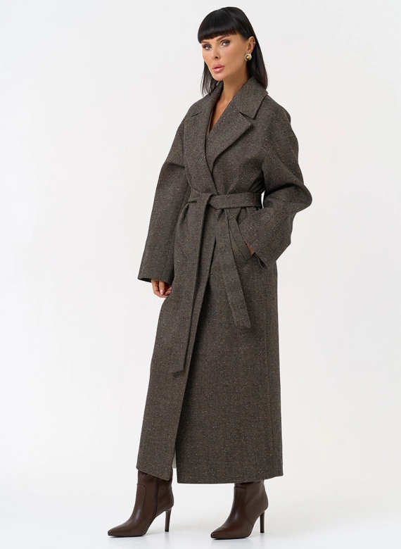Женское длинное пальто с английским воротником