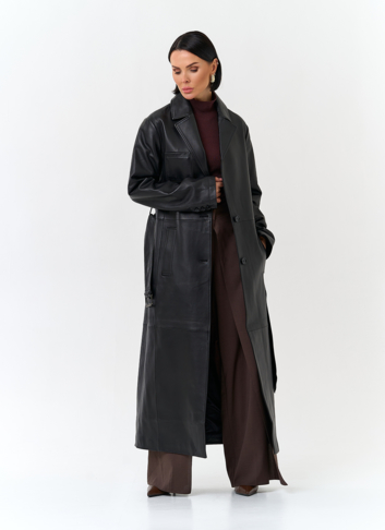Женский длинный плащ из натуральной кожи