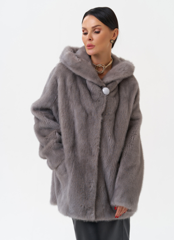 Женская норковая шуба с капюшоном 